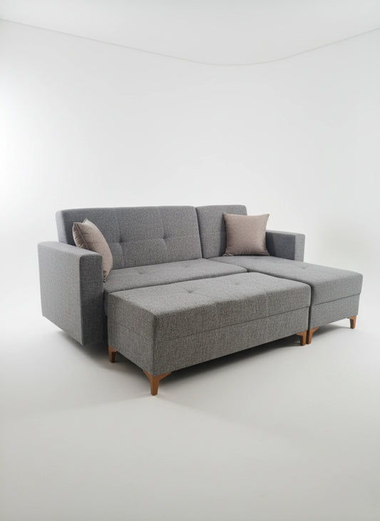 Gri Keten Köşe Koltuk Takımı