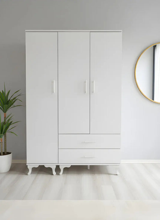3 Kapılı Beyaz Elbise Dolabı