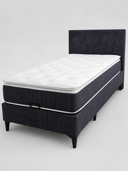 Solid Tek Kişilik Antrasit Pedli Set (Baza+Başlık+Yatak)